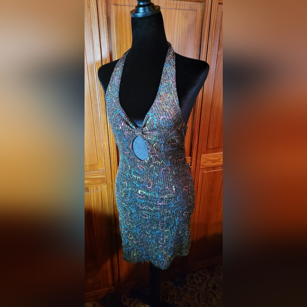 NWOT Urban Outfitters Gemma Sparkly Halter Mini Dress